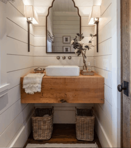 Shiplap White Farmhouse Bathroom Wood Plank Bathroom