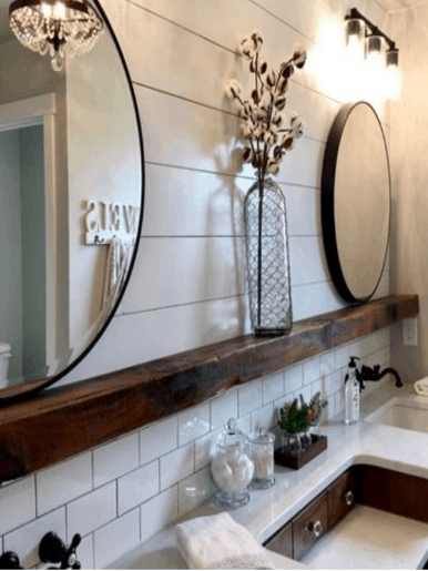 farmhouse bathroom, shiplap, shiplap bathroom, subway tile, cotton blossom home decor