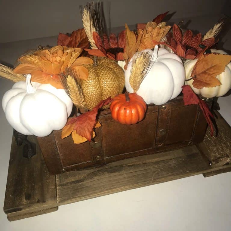 Learn how to make this easy White Pumpkin Fall Centerpiece for less than $10.