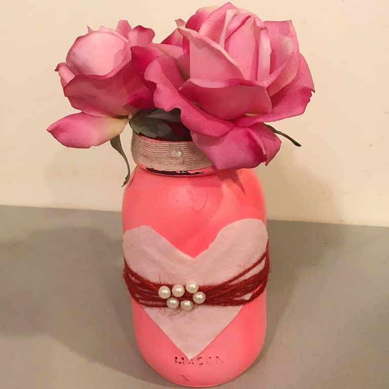 Make this Easy and Quick DIY Valentine’s Day Mason Jar Centerpiece for less than $5.