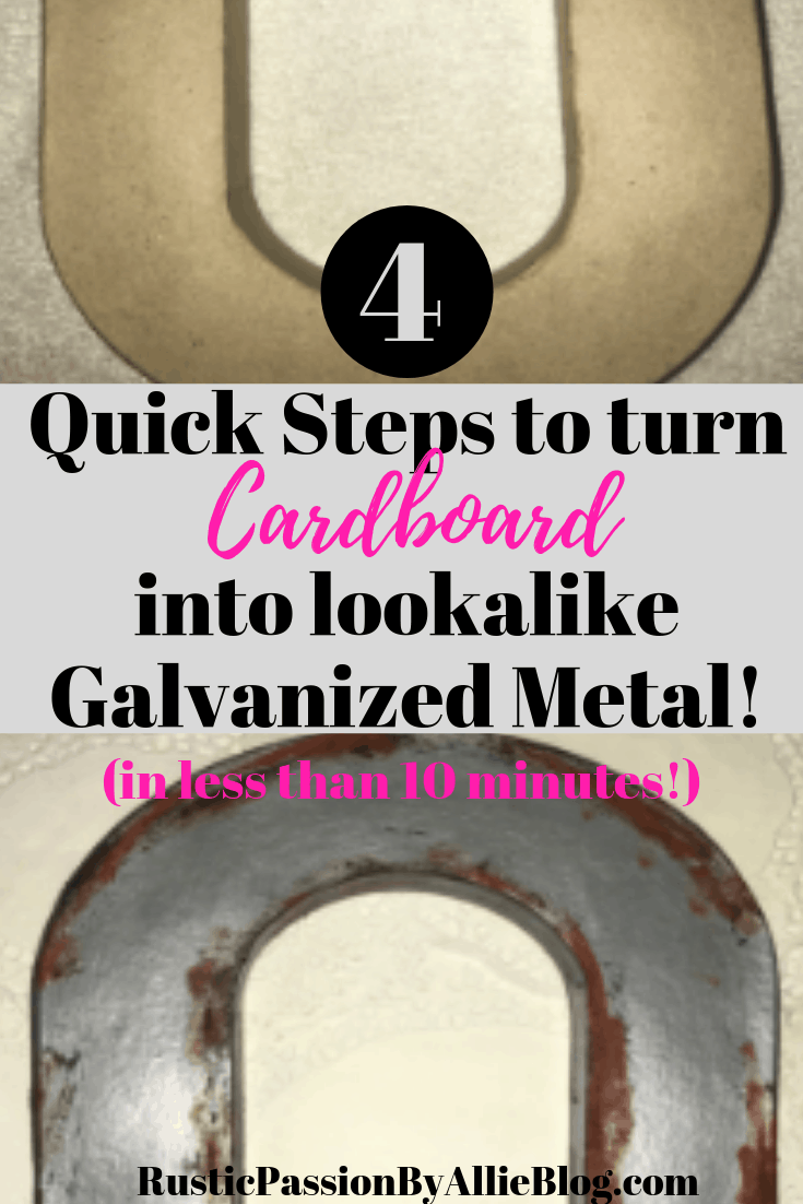 Learn how to make this diy faux galvanized metal finish from a cardboard letter. This craft is so fun and is the perfect vintage lookalike home decoration.