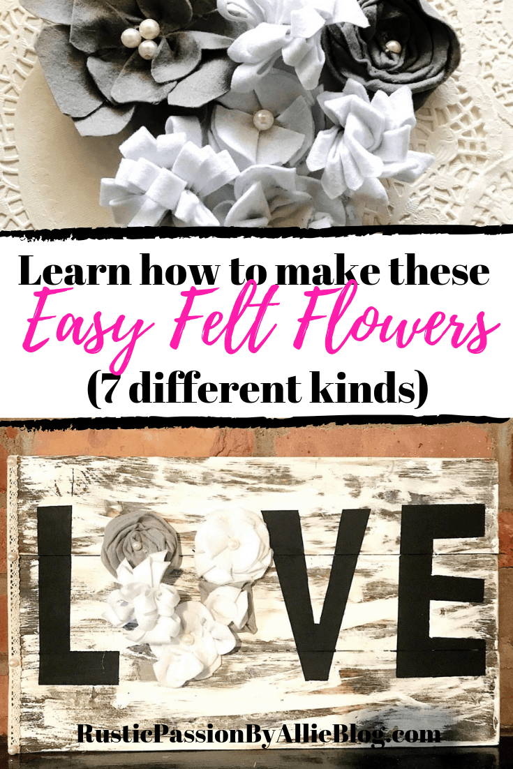 These different felt flowers are so quick and easy to make. Felt flowers can be used as an accent decoration on so many things. I often use them on headbands, in wedding bouquets, centerpieces, vintage books. And so much more. Read this blog post to find the cutest fabric felt flowers that only take a few minutes to make. #diyfeltflowers #feltcrafts #diyfeltcrafts