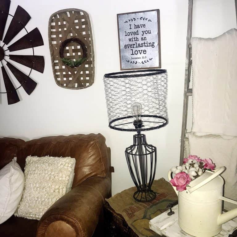 Step by Step Learn the Easiest Farmhouse DIY Lampshade Makeover Out of Chicken Wire.