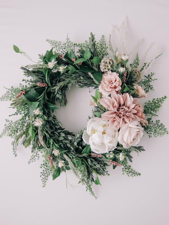 Greenery Wreath with blush and white flowers