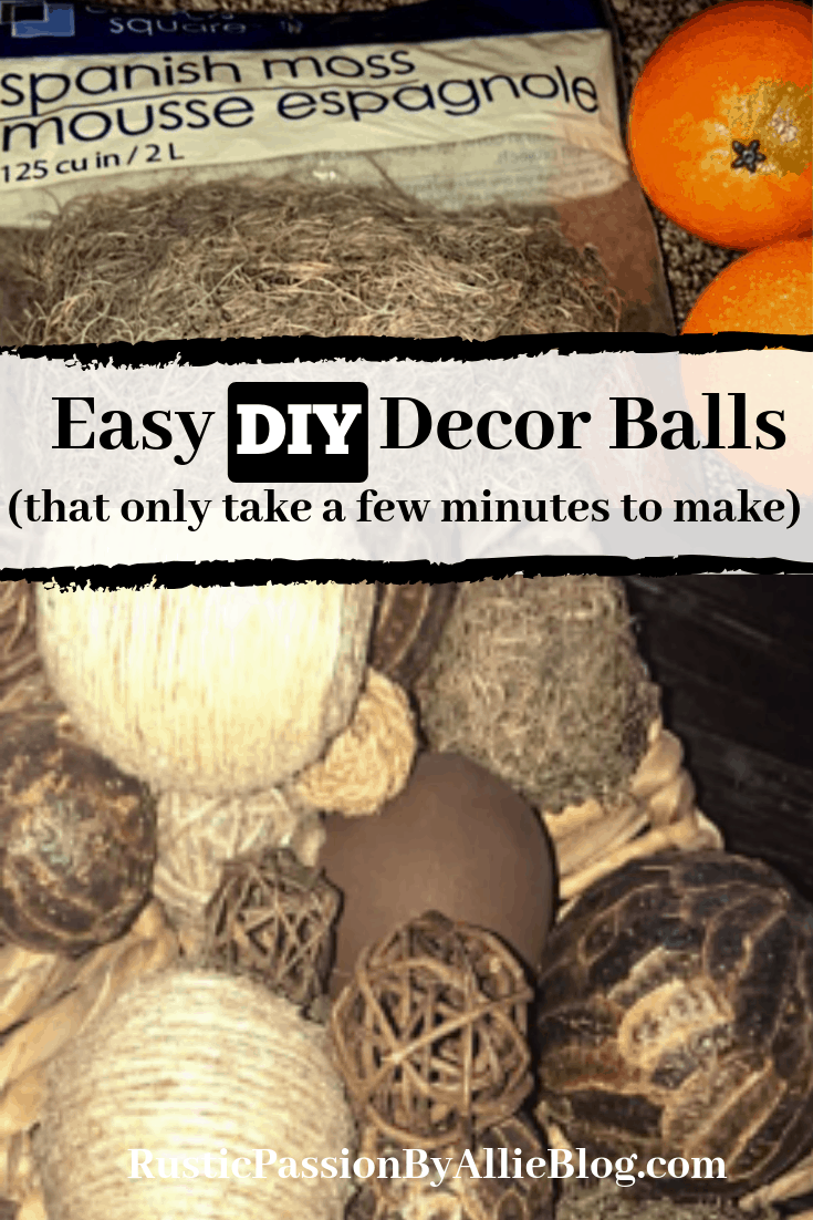 Learn how to make these DIY dollar store decor balls. They are the cutest rustic centerpiece. If you love DIY moss balls and diy orbs look no further.