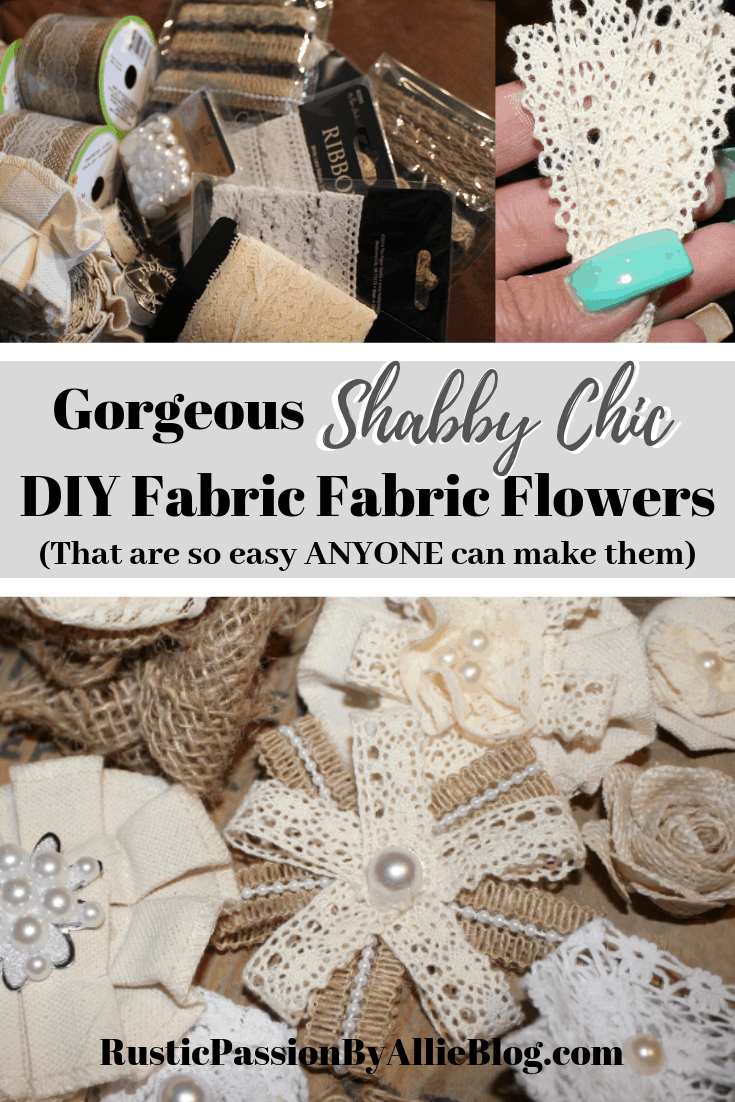 Learn how to make these adorable shabby chic fabric flowers. They are made from jute, lace, and burlap ribbons. They are so cute and go on anything. They are perfect for little girl diy headbands, wedding decor or wedding bouquets.