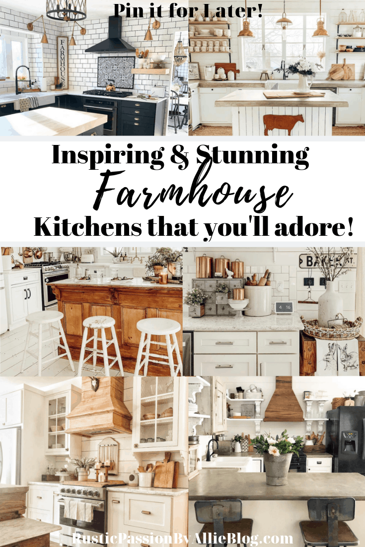 6 white farmhouse kitchens with - text overlay inspiring and stunning farmhouse kitchens that you'll adore.