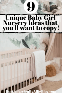 floral wallpaper in light pink nursery with pink crib text overlay - 9 unique baby girl nursery ideas that you'll want to copy.