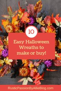 halloween wreath on door with text overlay - 10 easy halloween wreaths to make or buy