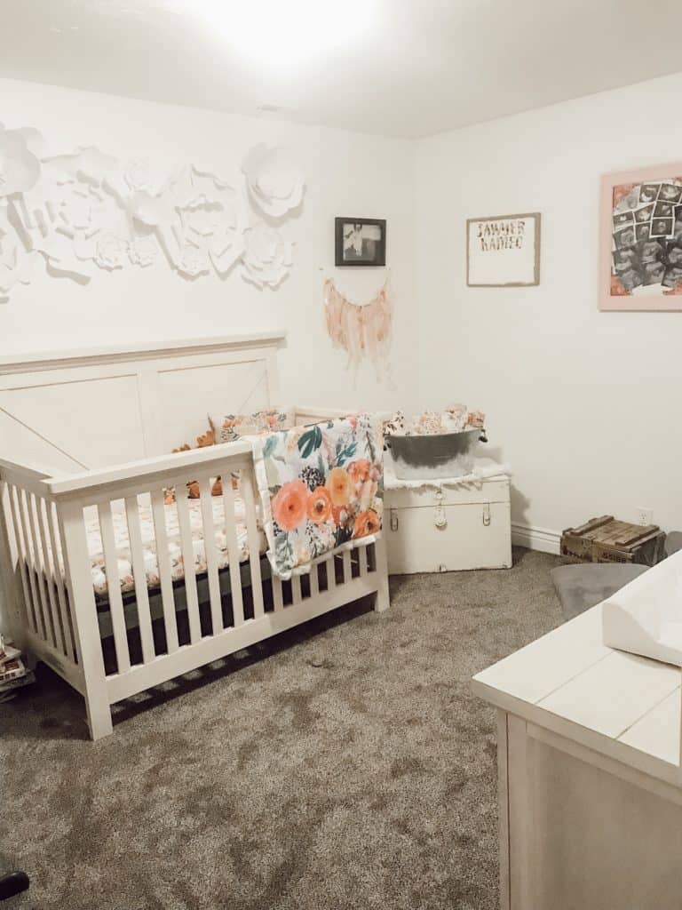 My Daughters Cute Farmhouse Pink Floral Nursery.