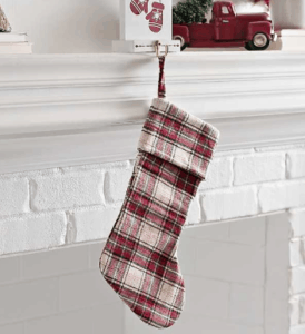 white and red plaid rustic christmas stockings